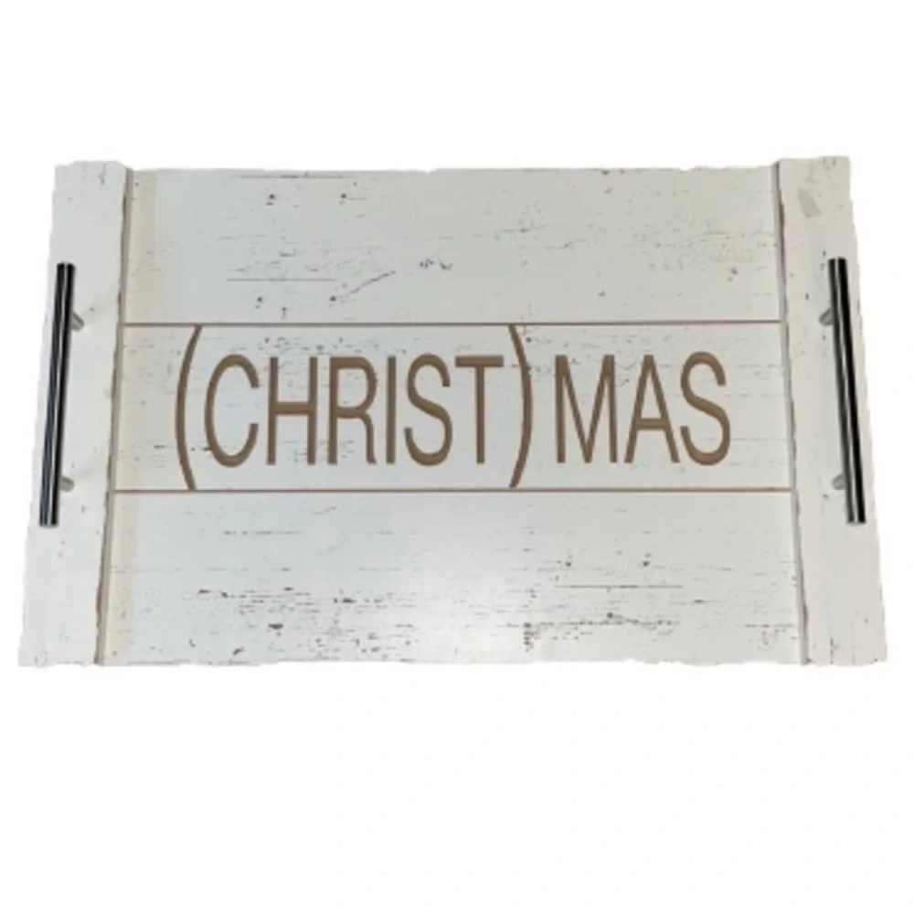 Christmas cream distressed decorative tray